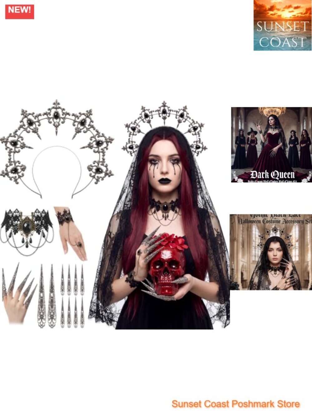 Gothic Lace Accessory Set Halo Crown Headband